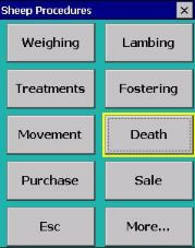 Sheep Procedures screen