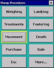 Sheep Procedures screen