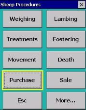 Sheep Procedures screen