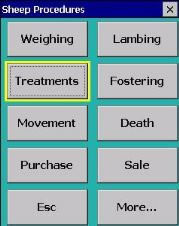 Sheep Procedures screen