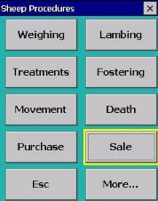 Sheep Procedures screen