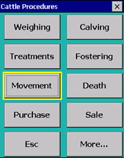 Cattle Procedures screen