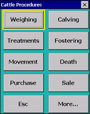 Cattle Procedures screen