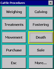 Cattle Procedures screen