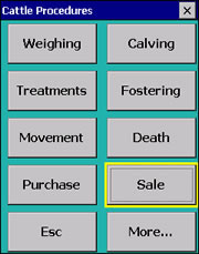 Cattle Procedures screen