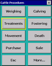 Cattle Procedures screen