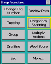 Sheep Procedures screen