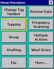 Sheep Procedures screen